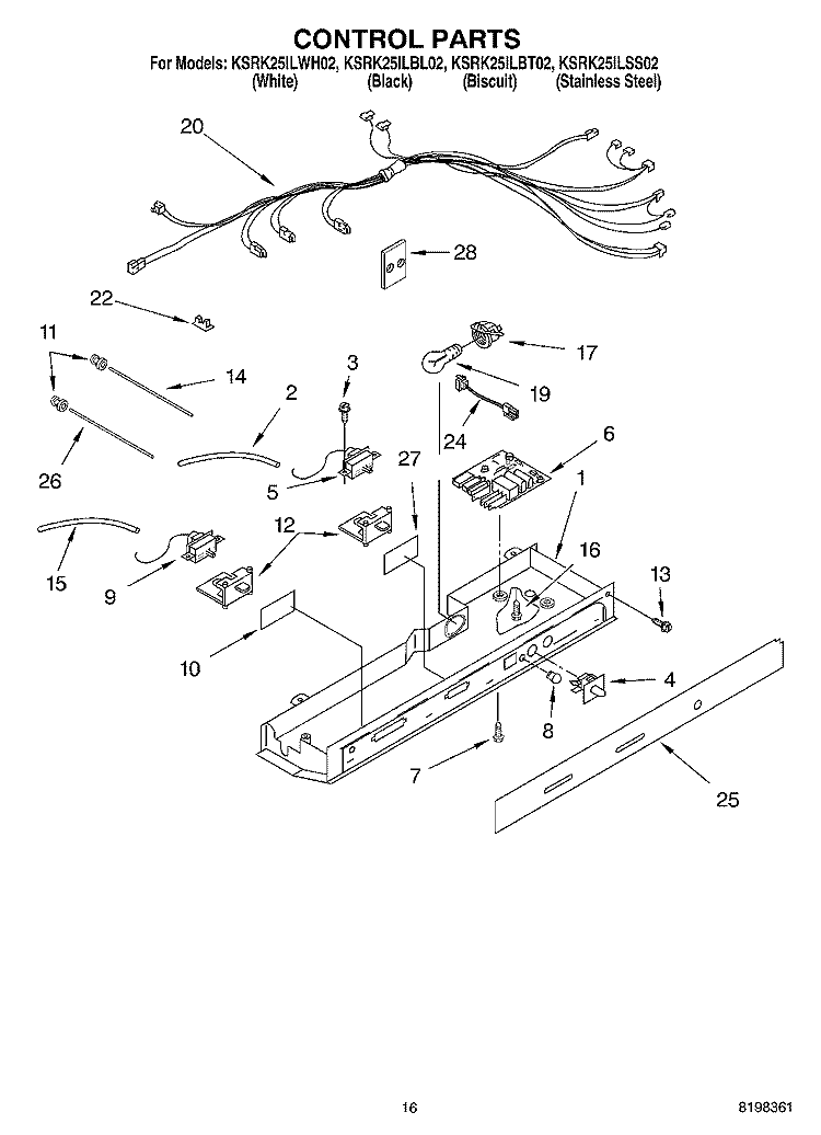CONTROL Diagram and Parts List for KSRK25ILBL02  KitchenAid Refrigerator