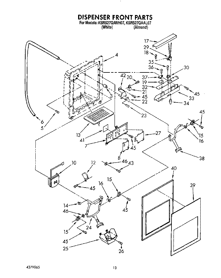 DISPENSER FRONT Diagram and Parts List for KSRS27QAWH07  KitchenAid Refrigerator