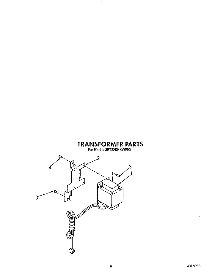 TRANSFORMER Diagram and Parts List for 3ET22DKXVW00  Whirlpool Refrigerator