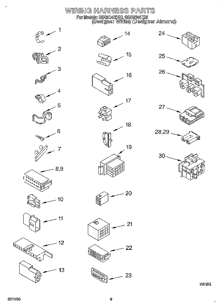 WIRING HARNESS Diagram and Parts List for GSQ9340EZ0  Whirlpool Washer
