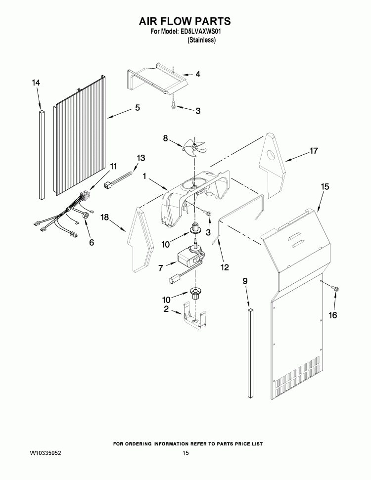 AIR FLOW PARTS Diagram and Parts List for ED5LVAXWS01  Whirlpool Refrigerator