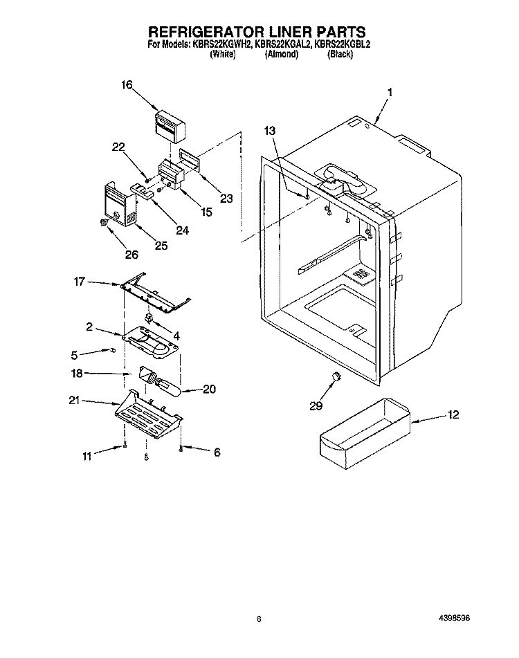 REFRIGERATOR LINER Diagram and Parts List for KBRS22KGBL2  KitchenAid Refrigerator