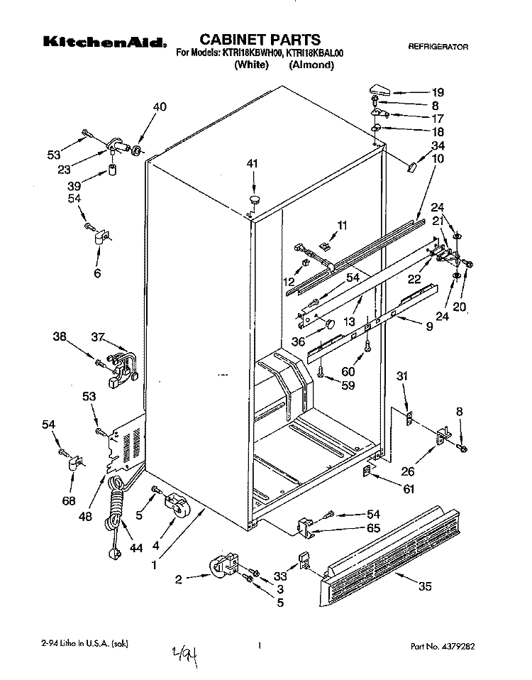 CABINET Diagram and Parts List for KTRI18KBWH00  Whirlpool Refrigerator