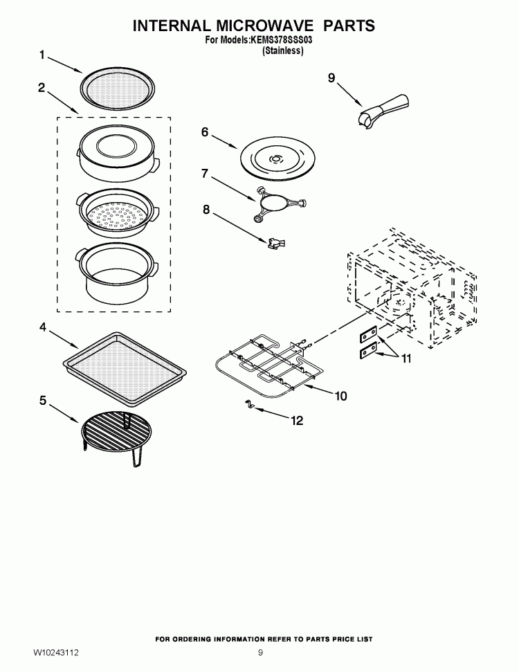 INTERNAL MICROWAVE PARTS Diagram and Parts List for KEMS378SSS03  KitchenAid Microwave Oven Combo