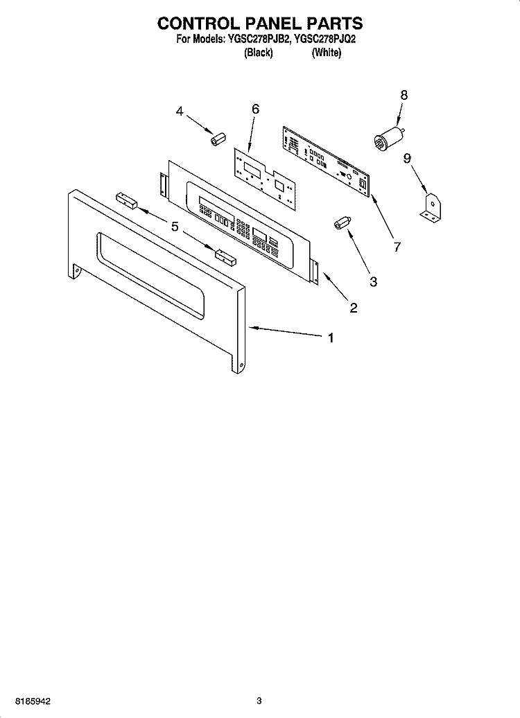 CONTROL PANEL PARTS Diagram and Parts List for YGSC278PJQ2  Whirlpool Microwave Oven Combo