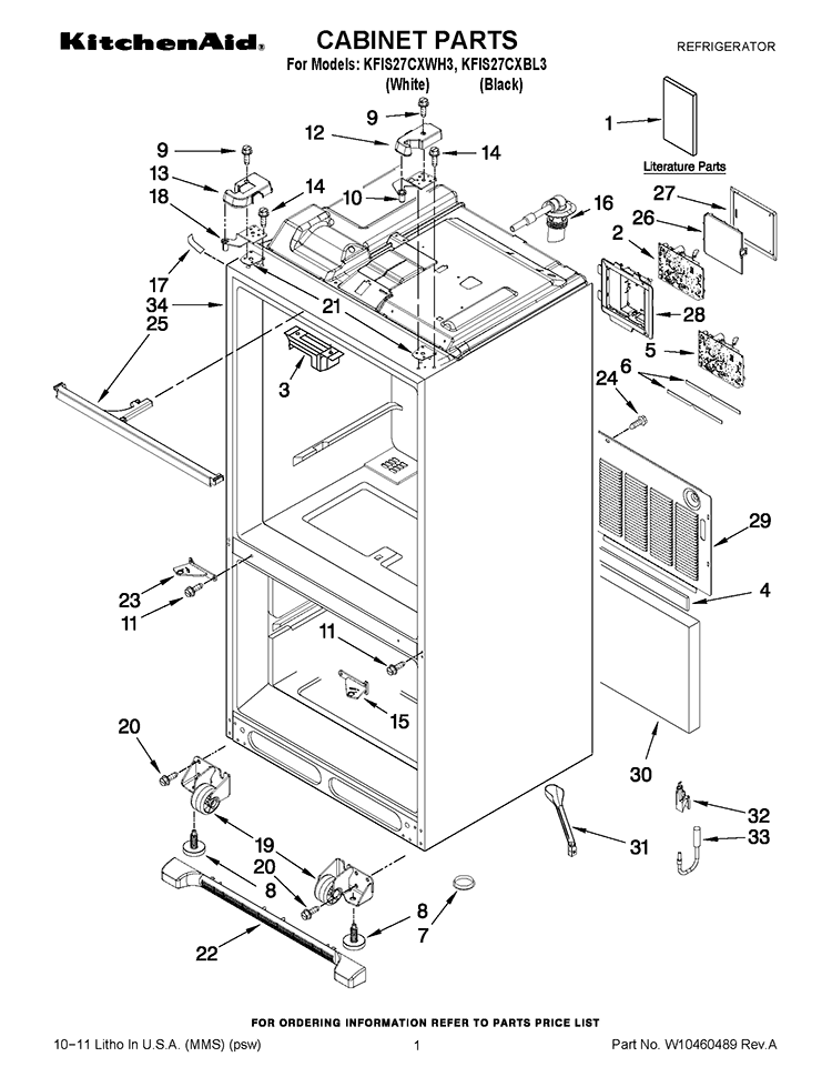 CABINET PARTS Diagram and Parts List for KFIS27CXBL3  KitchenAid Refrigerator