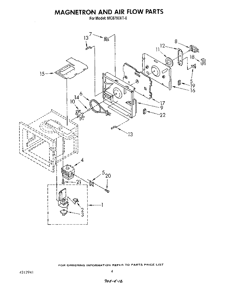 MAGNETRON AND AIRFLOW Diagram and Parts List for MC8790XT0  Whirlpool Microwave