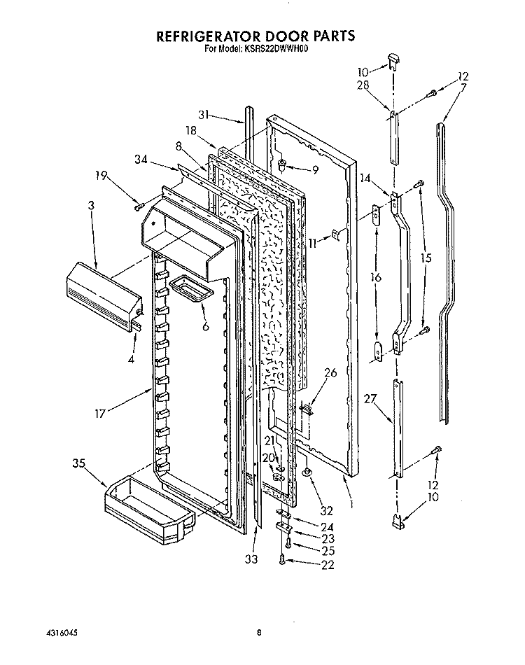 REFRIGERATOR DOOR Diagram and Parts List for KSRS22DWAL00  KitchenAid Refrigerator
