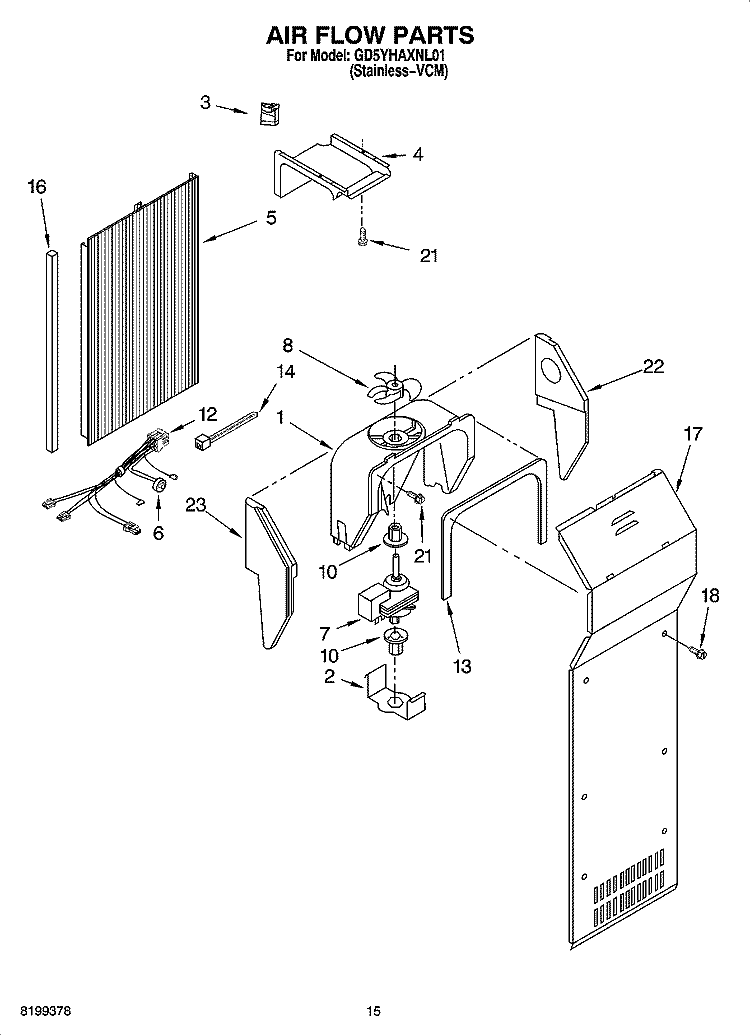 AIR FLOW PARTS Diagram and Parts List for GD5YHAXNL01  Whirlpool Refrigerator