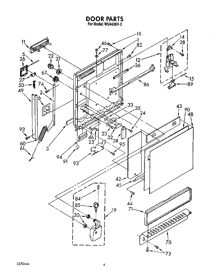 DOOR Diagram and Parts List for WU4406V3  Roper Dishwasher