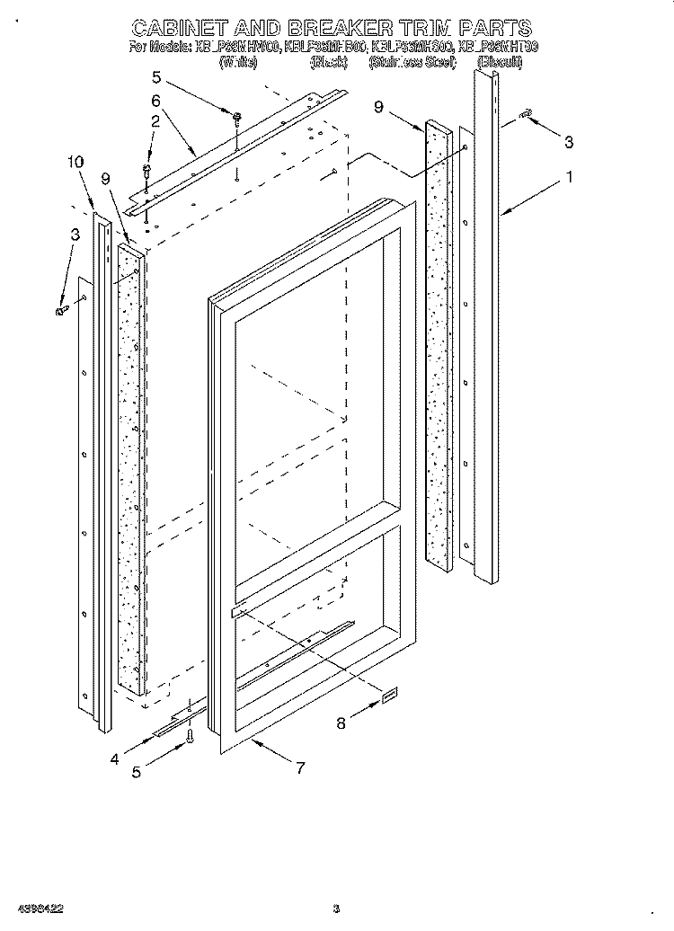 CABINET AND BREAKER TRIM Diagram and Parts List for KBLP36MHS00  KitchenAid Refrigerator