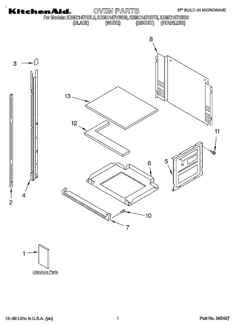 OVEN, LITERATURE Diagram and Parts List for KBMC147HBL0  KitchenAid Microwave Oven Combo