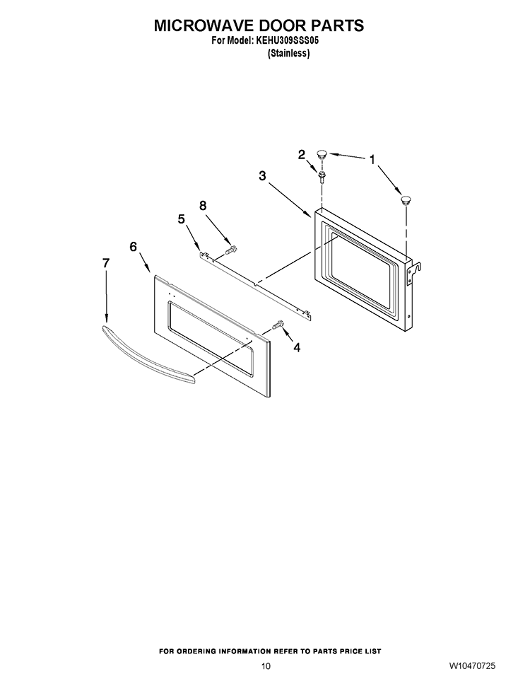 MICROWAVE DOOR PARTS Diagram and Parts List for KEHU309SSS05  KitchenAid Microwave Oven Combo