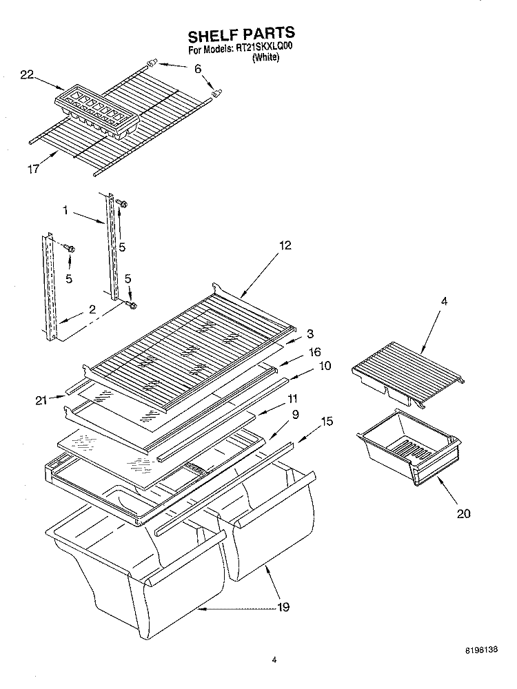 SHELF Diagram and Parts List for RT21SKXLQ00  Roper Refrigerator