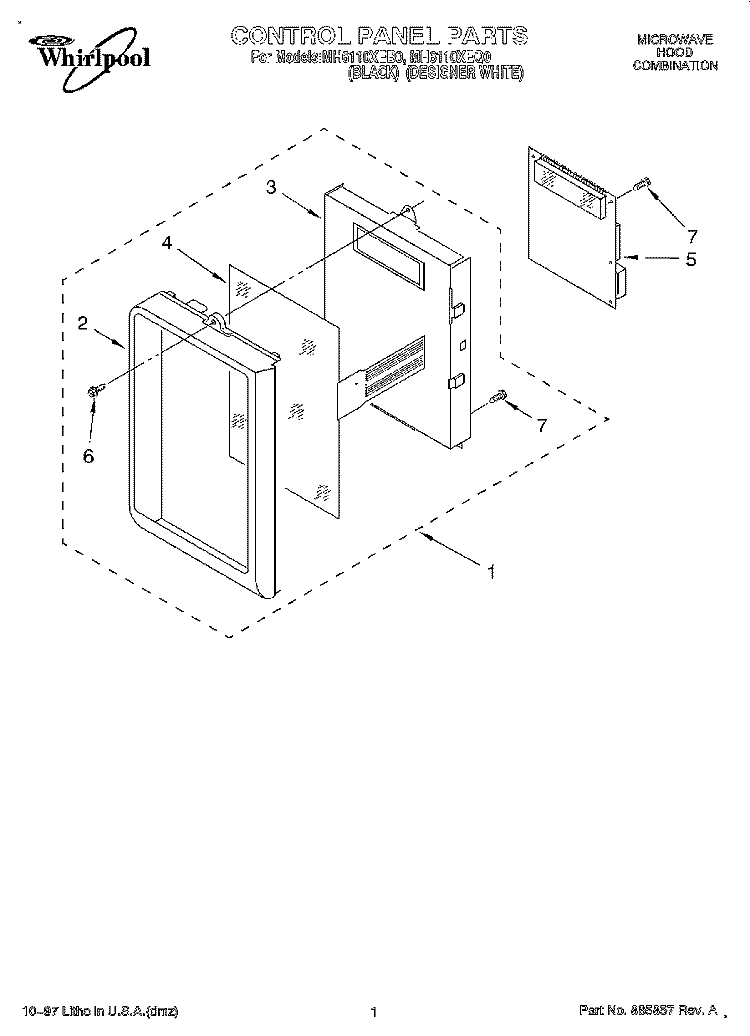 CONTROL PANEL Diagram and Parts List for MH6110XEB0  Whirlpool Microwave