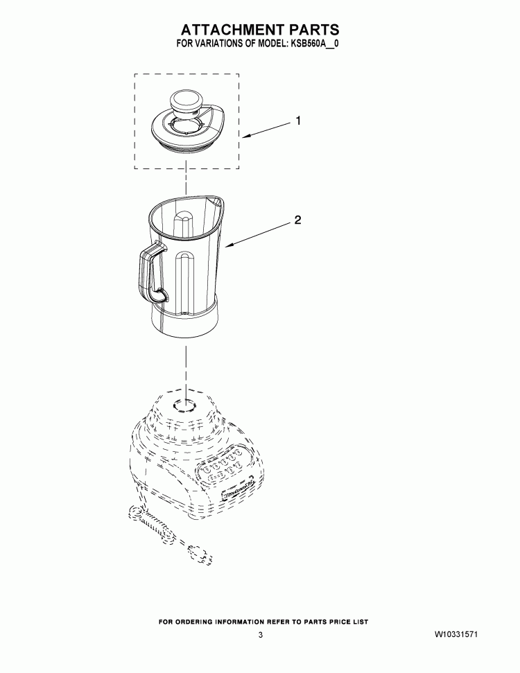 ATTACHMENT PARTS Diagram and Parts List for KSB560ACS0  KitchenAid Blender