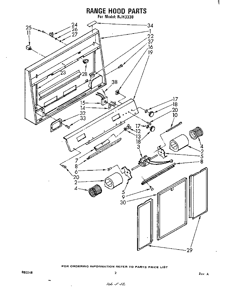 SECTION Diagram and Parts List for RJH3330  Whirlpool Range Hood