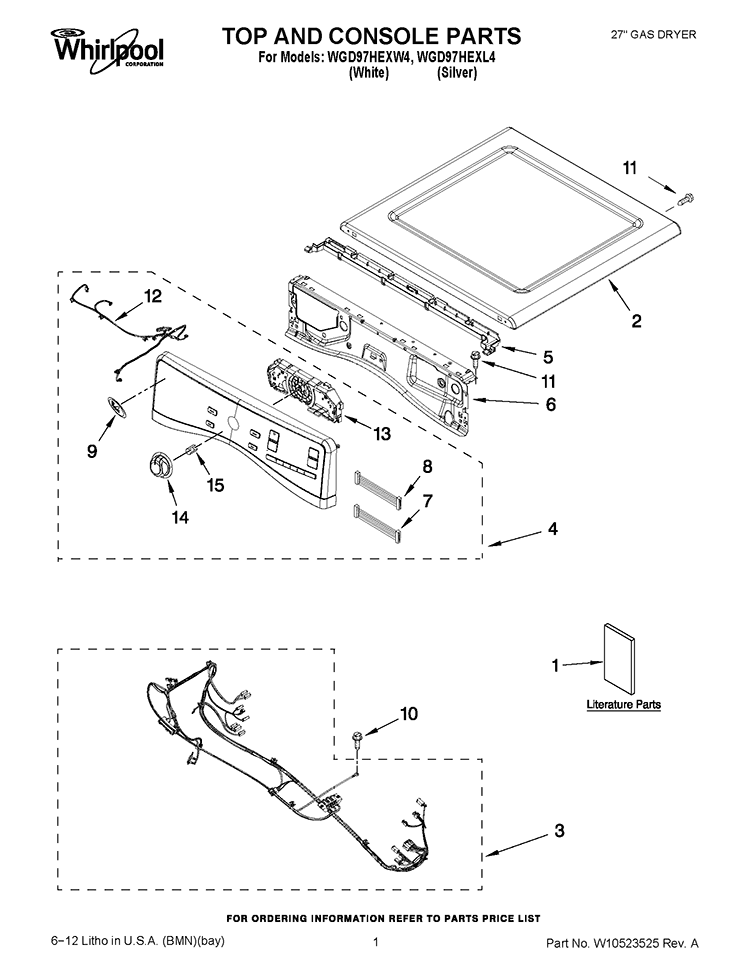 TOP AND CONSOLE PARTS Diagram and Parts List for WGD97HEXW4  Whirlpool Dryer