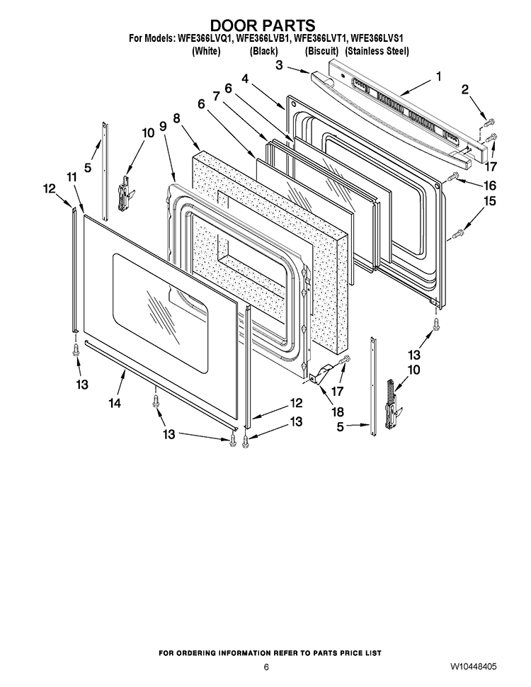 DOOR PARTS Diagram and Parts List for WFE366LVQ1  Whirlpool Range