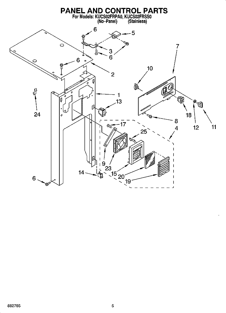 PANEL AND CONTROL PARTS Diagram and Parts List for KUCS02FRSS0  KitchenAid Trash Compactor
