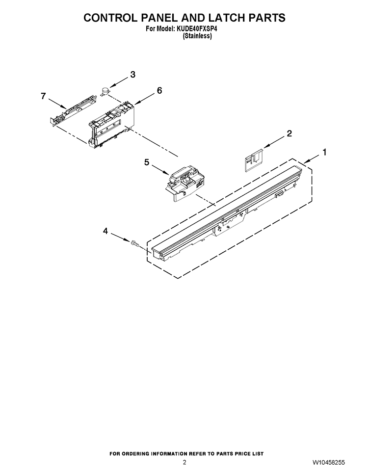 CONTROL PANEL AND LATCH PARTS Diagram and Parts List for KUDE40FXSP4  KitchenAid Dishwasher