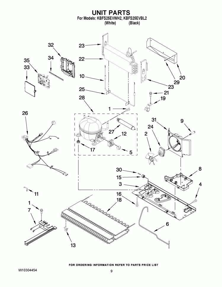 UNIT PARTS Diagram and Parts List for KBFS25EVBL2  KitchenAid Refrigerator