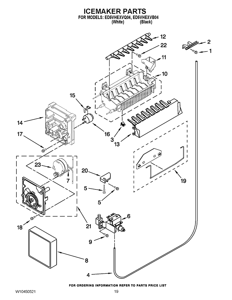 ICEMAKER PARTS Diagram and Parts List for ED5VHEXVQ04  Whirlpool Refrigerator