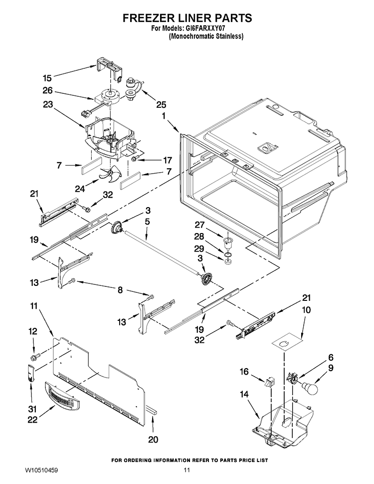 FREEZER LINER PARTS Diagram and Parts List for GI6FARXXY07  Whirlpool Refrigerator