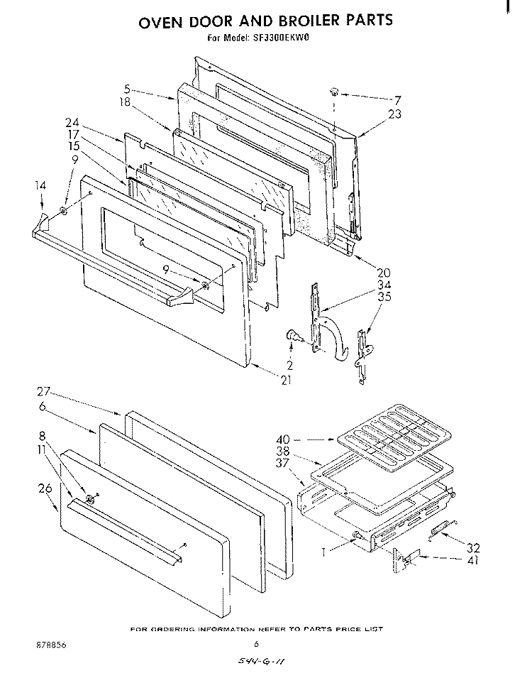 OVEN DOOR AND BROILER Diagram and Parts List for SF3300EKW0  Whirlpool Range