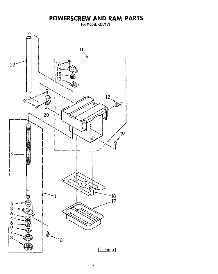 POWERSCREW AND RAM (KCC151) Diagram and Parts List for KCC150  KitchenAid Trash Compactor