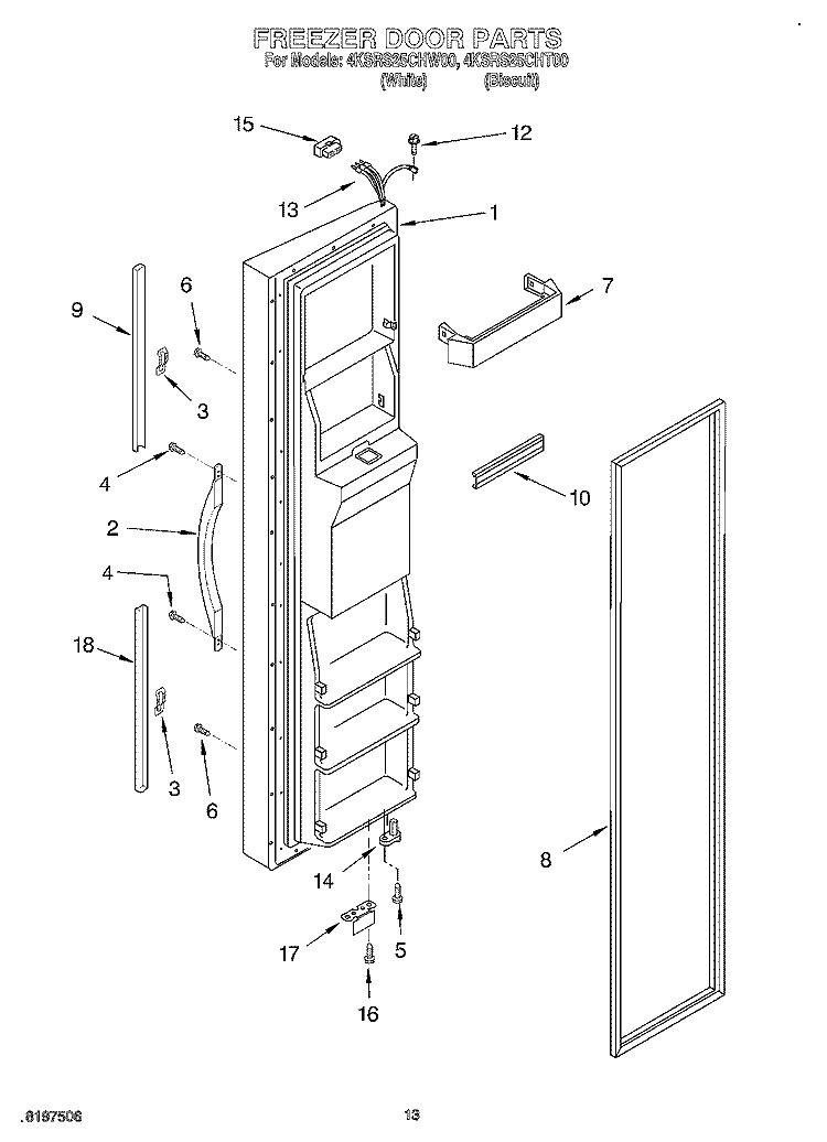 FREEZER DOOR Diagram and Parts List for 4KSRS25CHT00  KitchenAid Refrigerator
