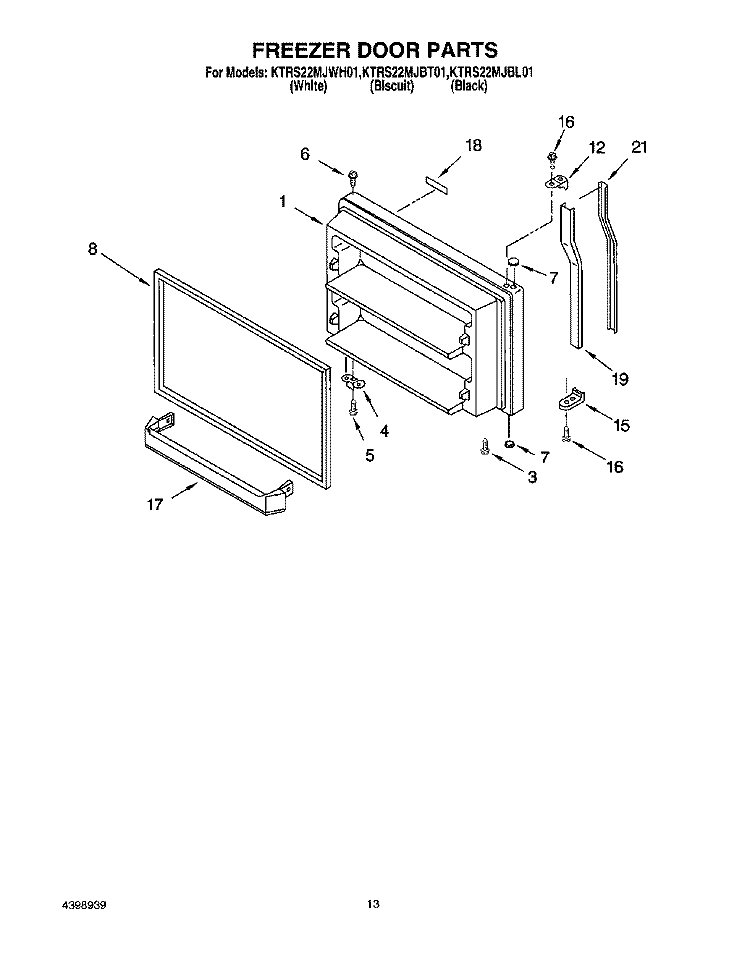 FREEZER DOOR, OPTIONAL Diagram and Parts List for KTRS22MJBT01  KitchenAid Refrigerator