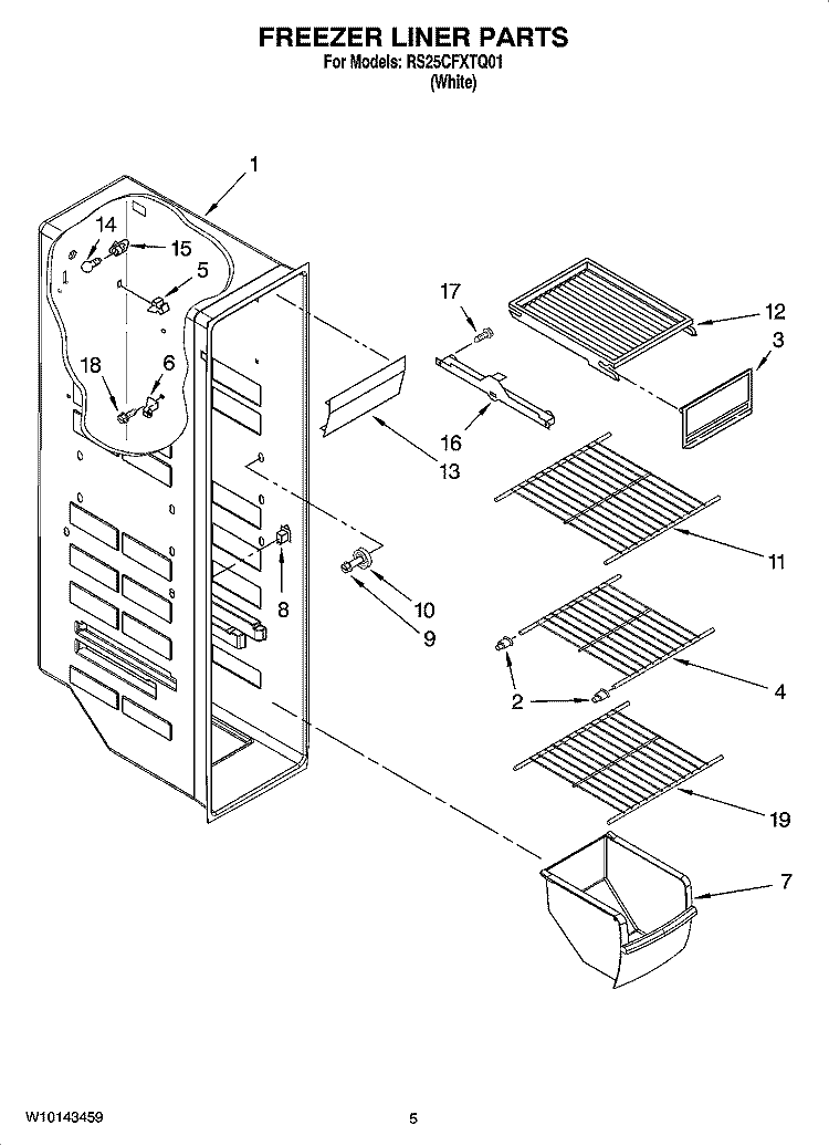 FREEZER LINER PARTS Diagram and Parts List for RS25CFXTQ01  Roper Refrigerator