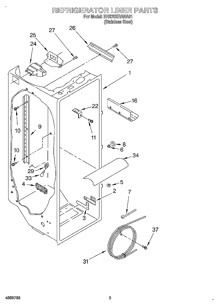 REFRIGERATOR LINER Diagram and Parts List for BRS70XRANA01  Whirlpool Refrigerator