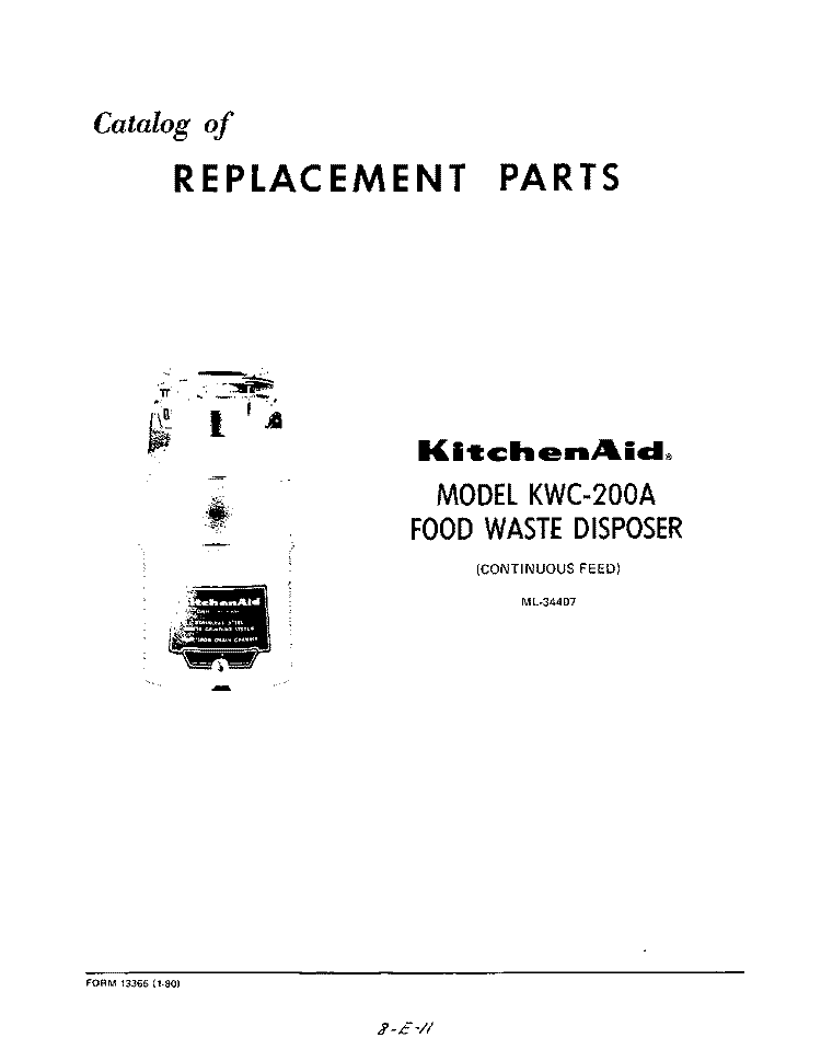 SECTION Diagram and Parts List for KWC200A  KitchenAid Food Waste Disposer