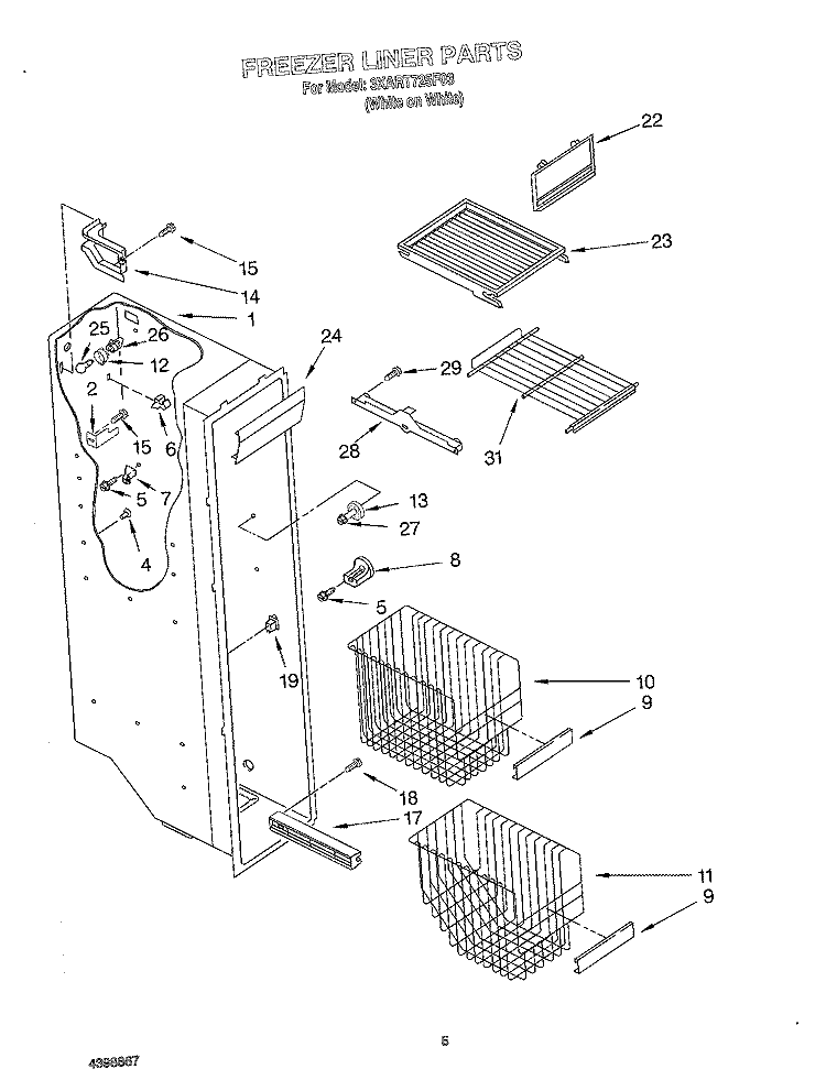 FREEZER LINER Diagram and Parts List for 3XART725F03  Whirlpool Refrigerator