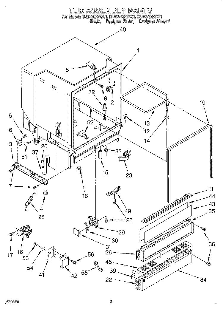TUB ASSEMBLY Diagram and Parts List for DU927QWDB1  Whirlpool Dishwasher