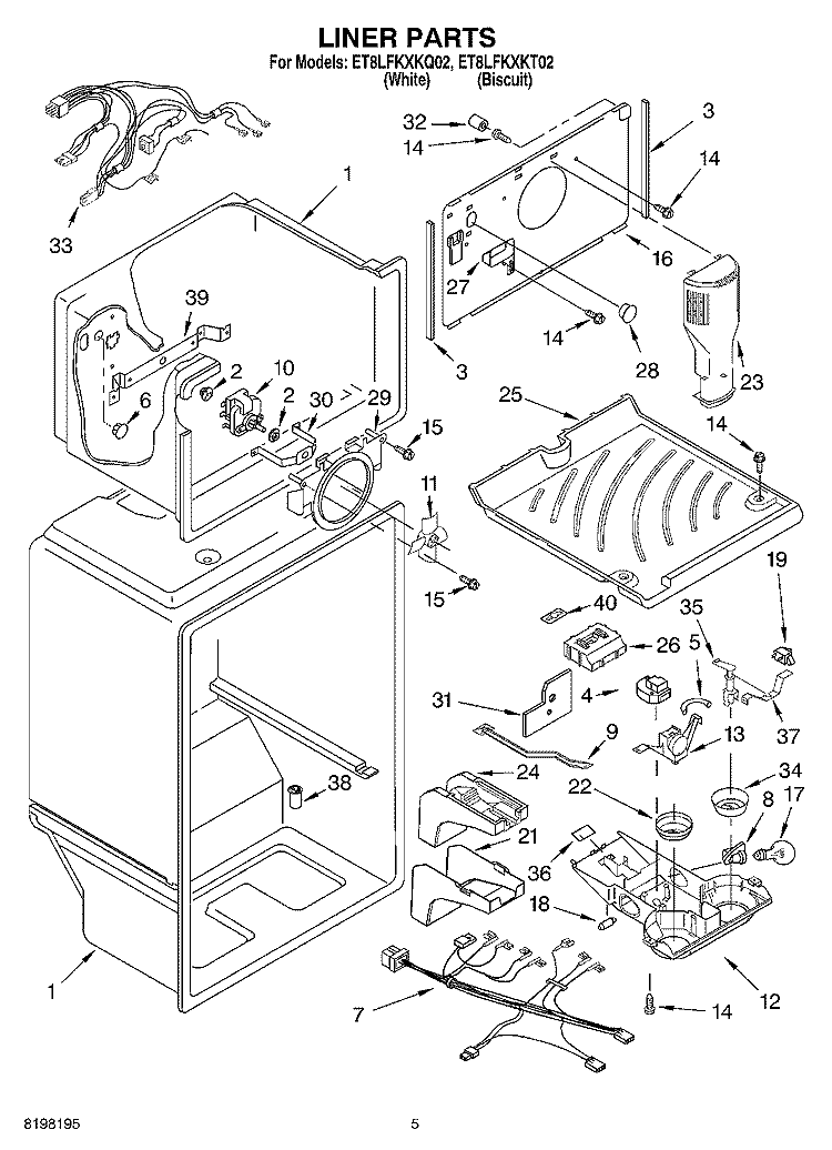 LINER Diagram and Parts List for ET8LFKXKT02  Whirlpool Refrigerator