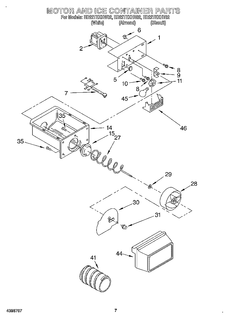 MOTOR AND ICE CONTAINER Diagram and Parts List for ED22TEXHT02  Whirlpool Refrigerator