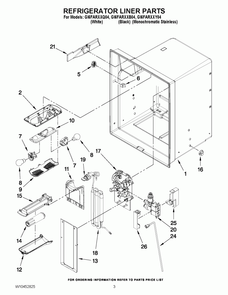 REFRIGERATOR LINER PARTS Diagram and Parts List for GI6FARXXB04  Whirlpool Refrigerator