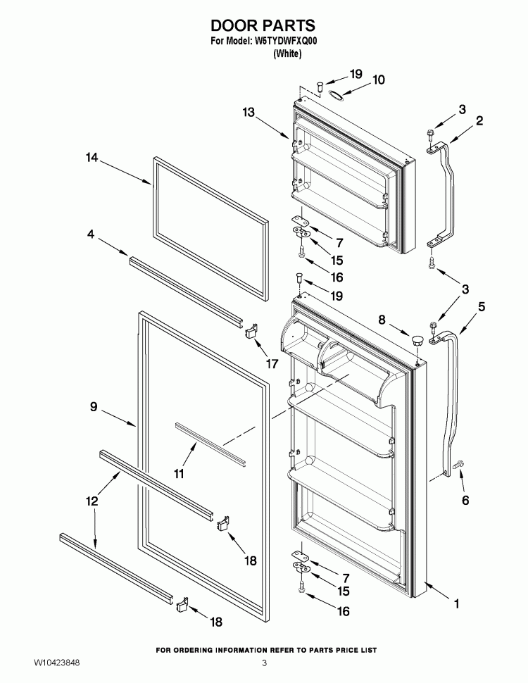 DOOR PARTS Diagram and Parts List for W5TYDWFXQ00  Whirlpool Refrigerator