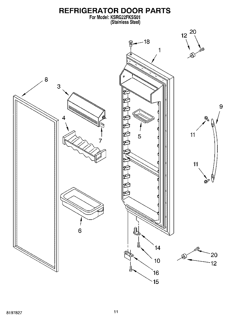 REFRIGERATOR DOOR Diagram and Parts List for KSRG22FKSS01  KitchenAid Refrigerator