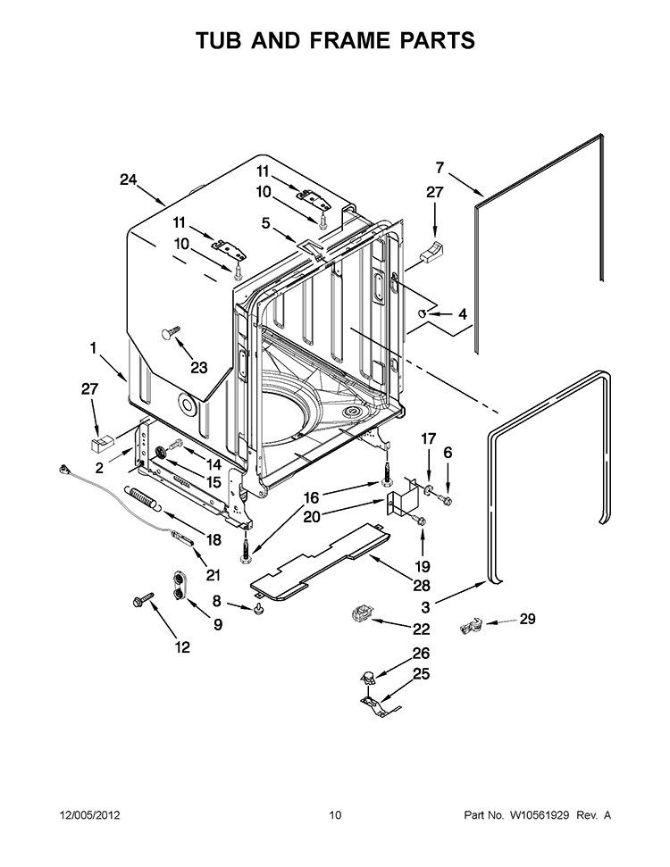 TUB AND FRAME PARTS Diagram and Parts List for KUDE48FXBL5  KitchenAid Dishwasher