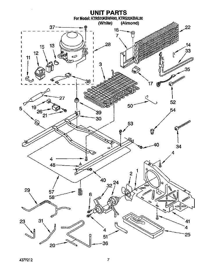 UNIT Diagram and Parts List for KTRS20KBWH00  KitchenAid Refrigerator