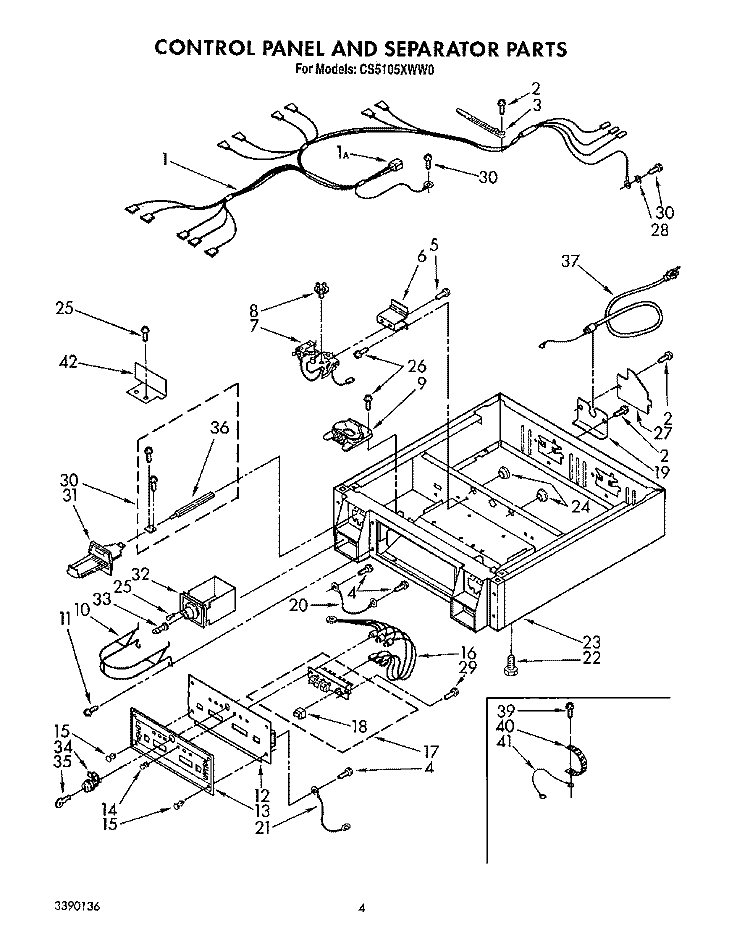 CONTROL PANEL AND SEPARATOR Diagram and Parts List for CS5105XWW0  Whirlpool Dryer