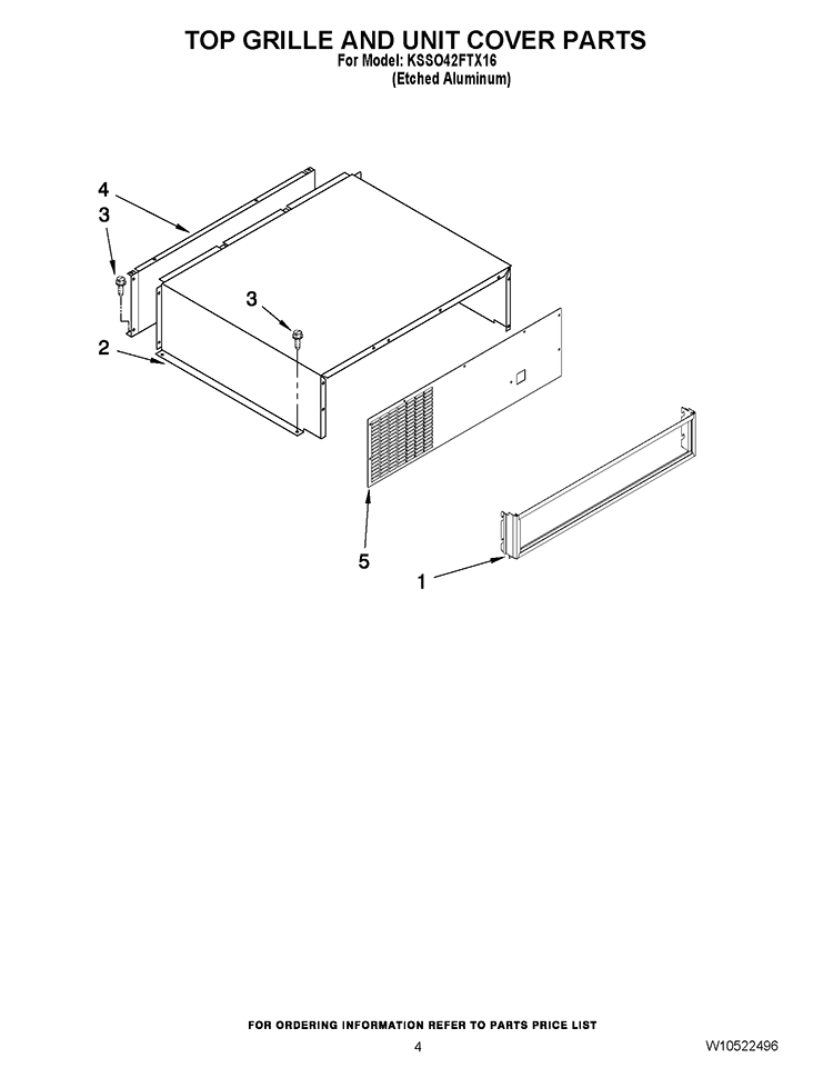 TOP GRILLE AND UNIT COVER PARTS Diagram and Parts List for KSSO42FTX16  KitchenAid Refrigerator