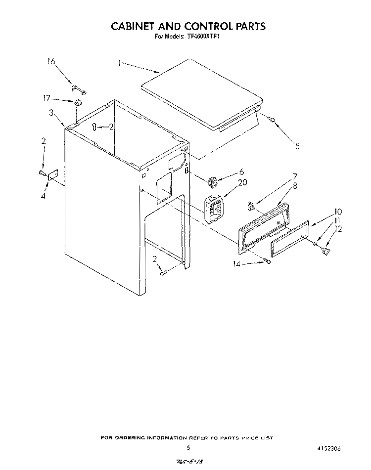 CABINET AND CONTROL Diagram and Parts List for TF4600XTP1  Whirlpool Trash Compactor