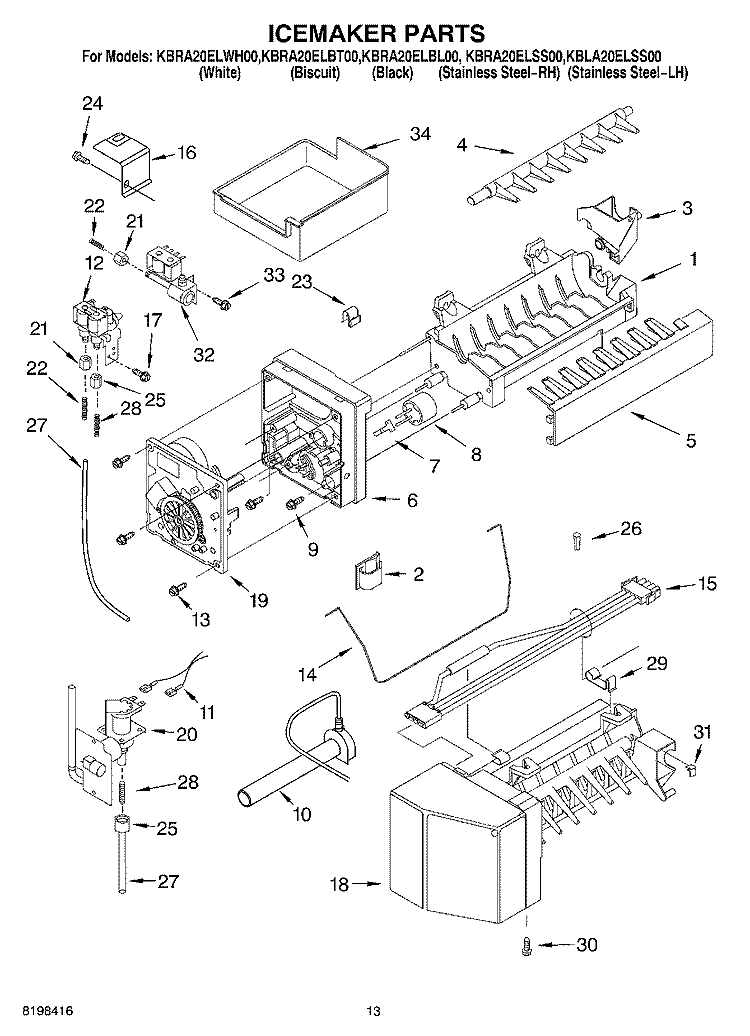 ICEMAKER PARTS Diagram and Parts List for KBRA20ELBL00  KitchenAid Refrigerator
