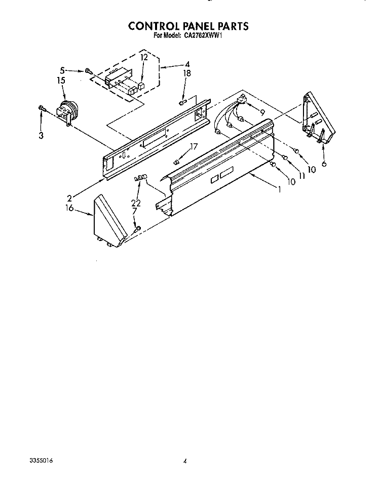 CONTROL PANEL Diagram and Parts List for CA2762XWG1  Whirlpool Washer