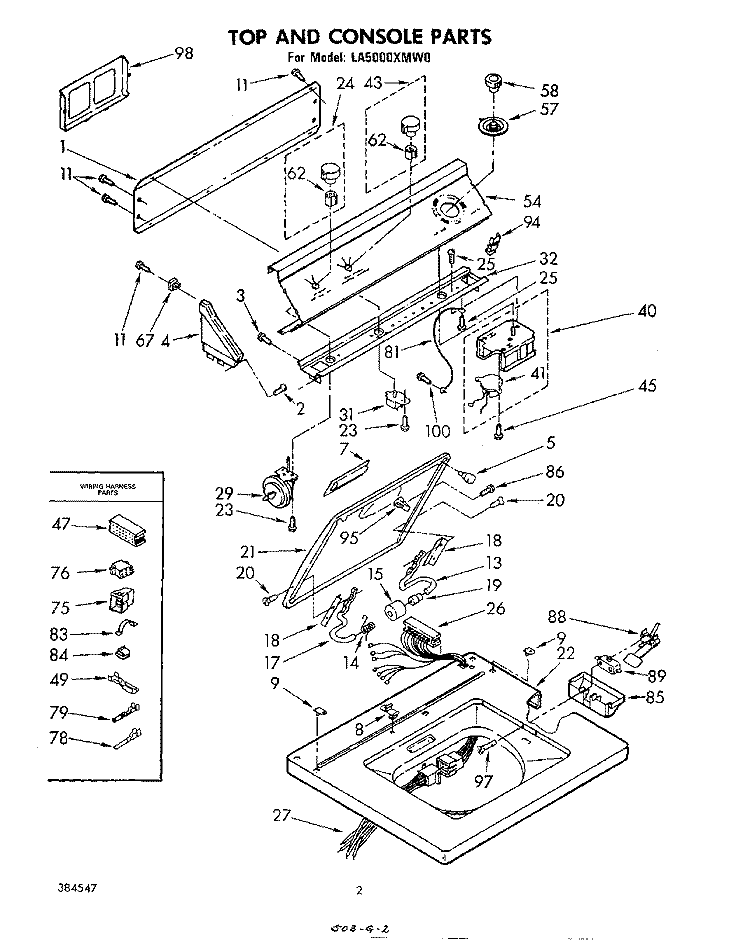 TOP AND CONSOLE Diagram and Parts List for LA5000XMW0  Whirlpool Washer